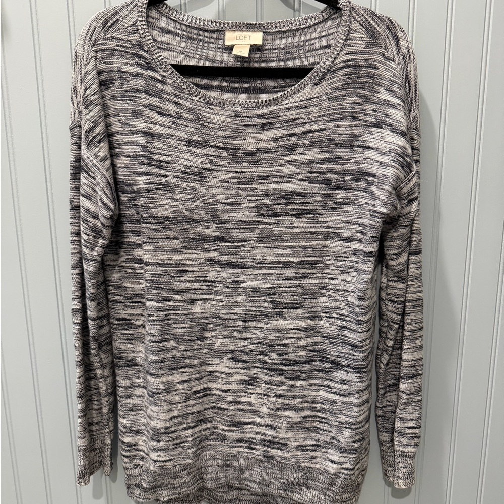 LOFT Marled Black and White Crewneck Sweater